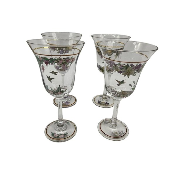 Wine Glasses by Lena Lui Stunning Set of 4 Sparkling Bouquets Hand Painted - Picture 1 of 16